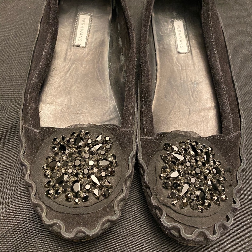 Vera‎ Wang-Black beaded moccasins-Size:6-1/2 M